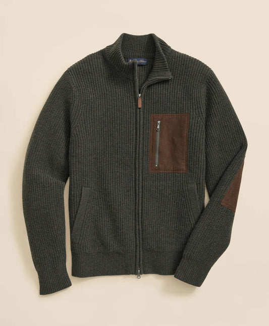 Merino Wool Military Full-Zip Sweater | Brooks Brothers discount