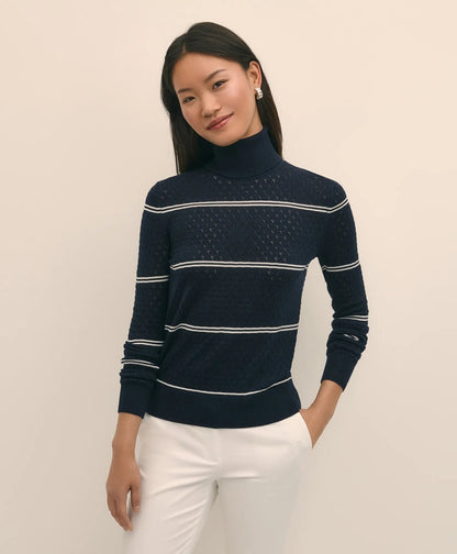 Merino Wool Striped Pointelle Turtleneck | Brooks Brothers online - US 3036
