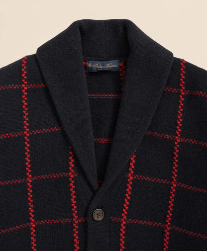 Merino Wool Windowpane Intarsia Shawl-Collar Cardigan | Brooks Brothers online shop