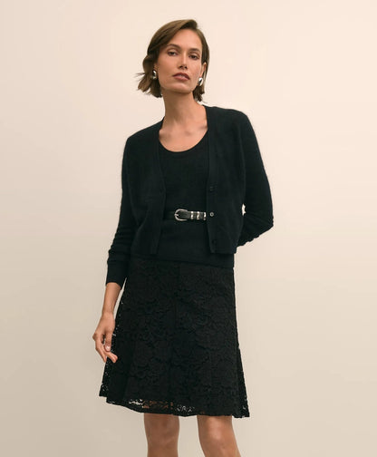 Cotton-Viscose Blend Fluted Lace Skirt | Brooks Brothers online shop