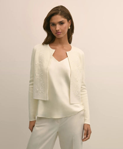 Merino-Wool-Cotton Blend Floral Embellished Cardigan | Brooks Brothers on sale