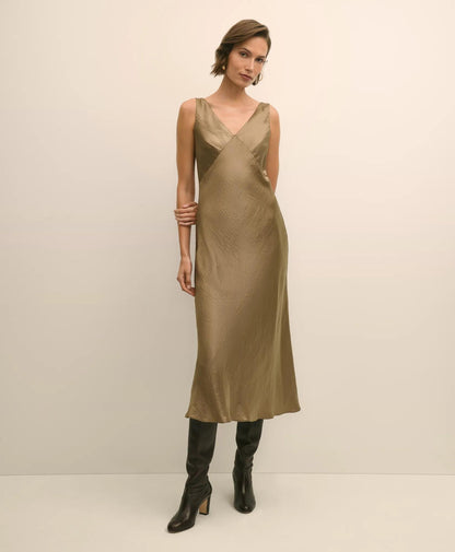 Viscose Bronze-Gold Slip Dress | Brooks Brothers on sale