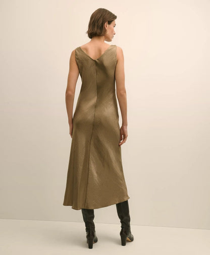 Viscose Bronze-Gold Slip Dress | Brooks Brothers on sale