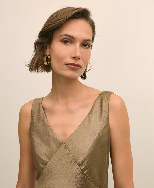 Viscose Bronze-Gold Slip Dress | Brooks Brothers on sale