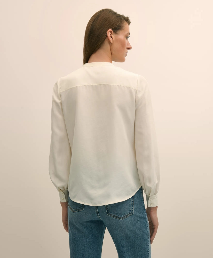 Silk Haboti Pintucked Band-Collar Blouse | Brooks Brothers online