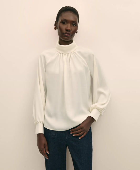 Crepe Band-Collar Relaxed Blouse | Brooks Brothers on sale