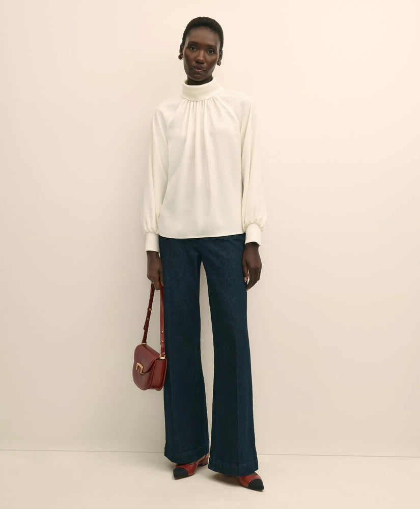 Crepe Band-Collar Relaxed Blouse | Brooks Brothers on sale