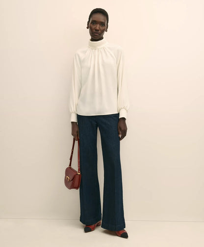 Crepe Band-Collar Relaxed Blouse | Brooks Brothers on sale