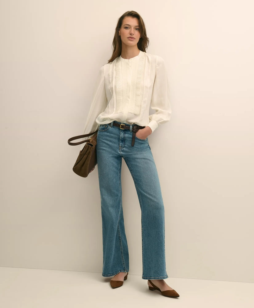 Silk Haboti Pintucked Band-Collar Blouse | Brooks Brothers online