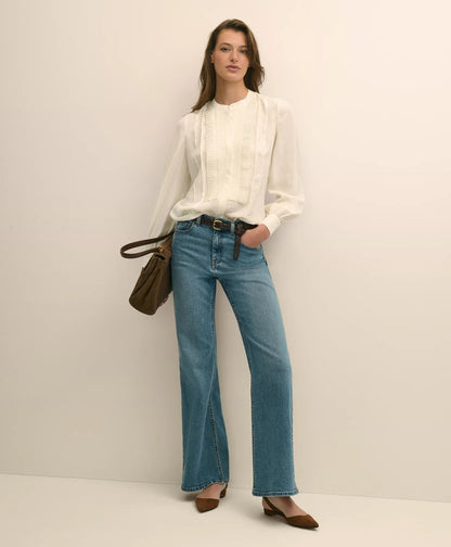 Silk Haboti Pintucked Band-Collar Blouse | Brooks Brothers online