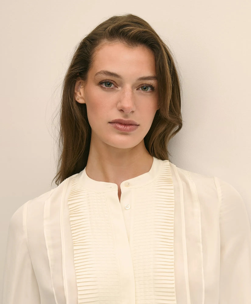 Silk Haboti Pintucked Band-Collar Blouse | Brooks Brothers online