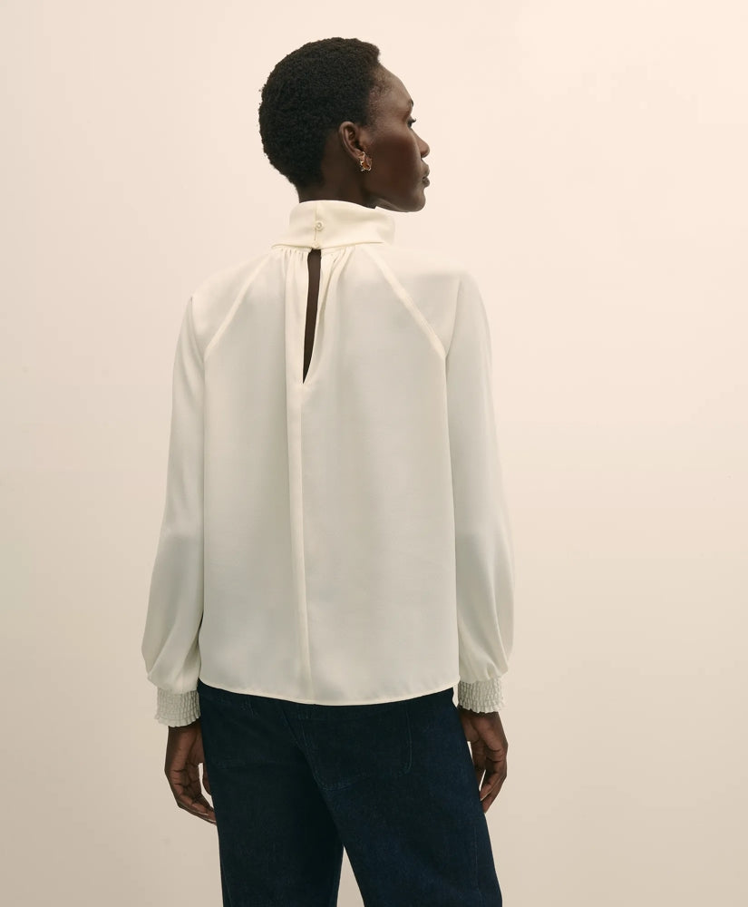 Crepe Band-Collar Relaxed Blouse | Brooks Brothers on sale