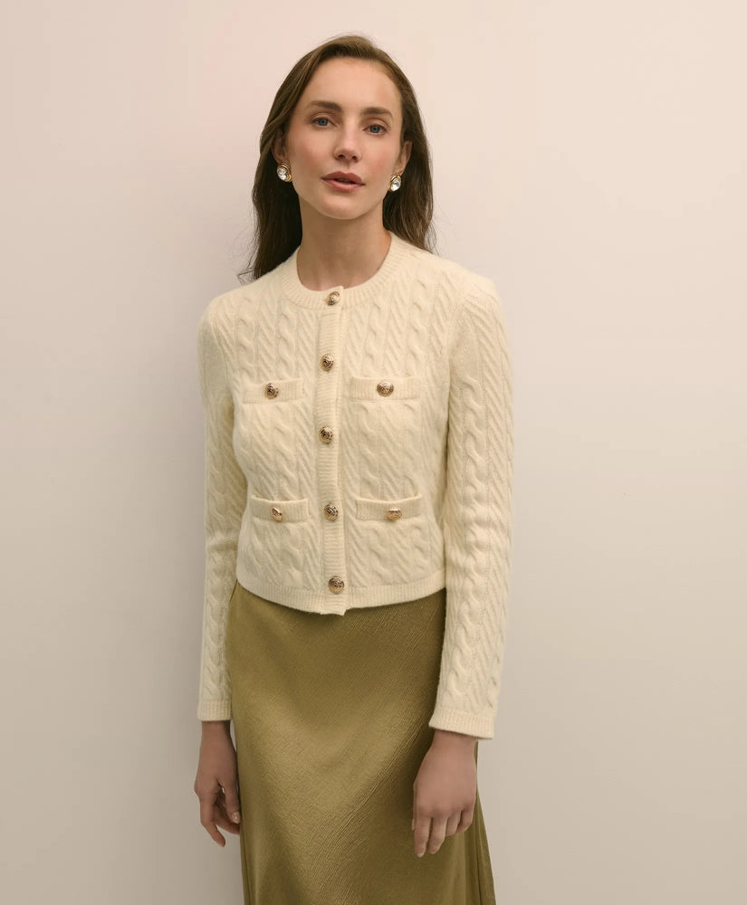 Merino Wool-Cashmere Blend Cable-Knit Cardigan | Brooks Brothers discount