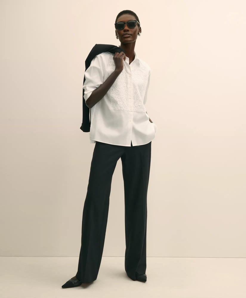 Cotton Sateen Relaxed Lace-Bib Shirt | Brooks Brothers for sale