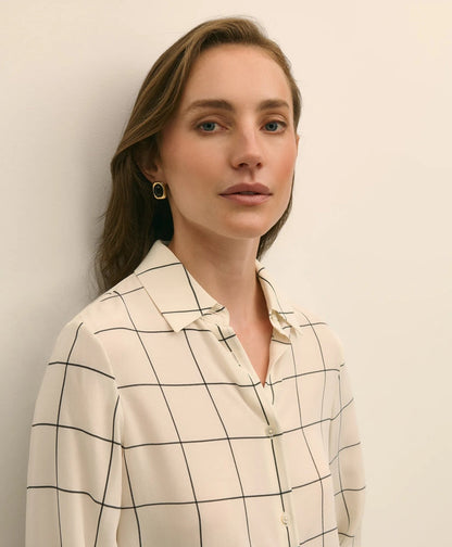 Relaxed Silk Windowpane Blouse | Brooks Brothers sale