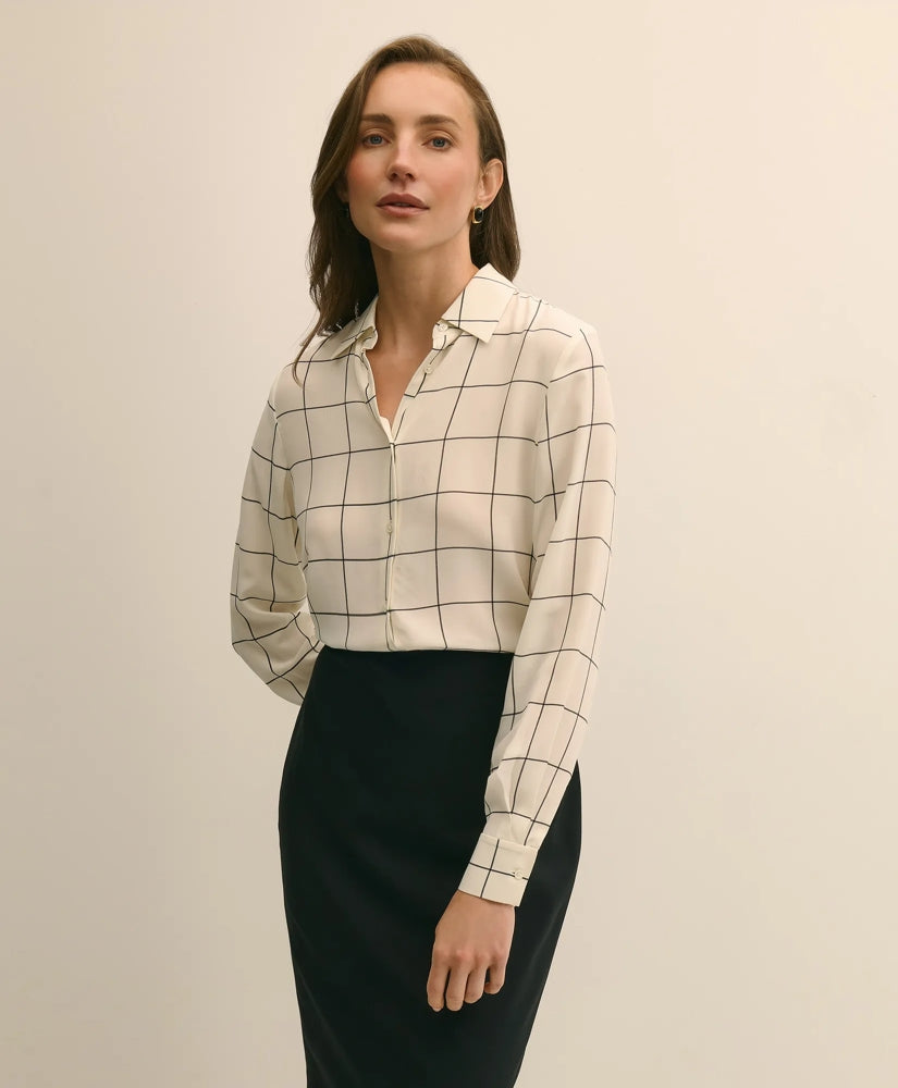 Relaxed Silk Windowpane Blouse | Brooks Brothers sale