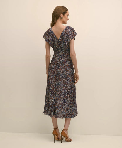 Paisley Shimmer Ruffle-Front Chevron-Stripe Dress | Brooks Brothers online shop
