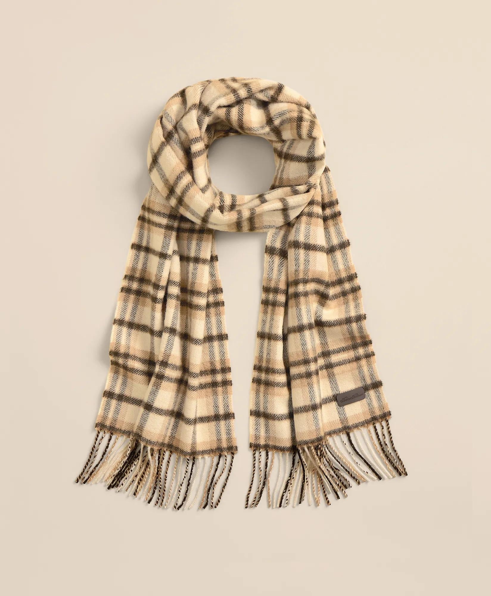 Plaid Camel Hair Windowpane Fringed Scarf | Brooks Brothers online shop