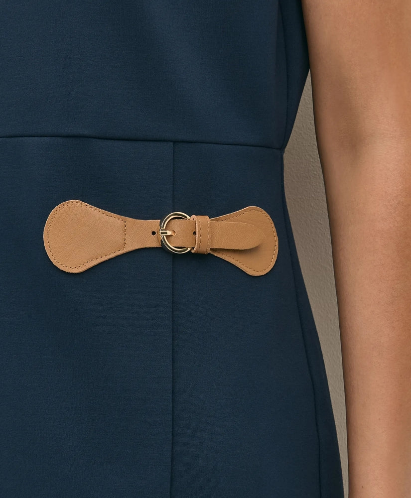 Ponte Short-Sleeve Mini Dress With Buckle Detail | Brooks Brothers on sale