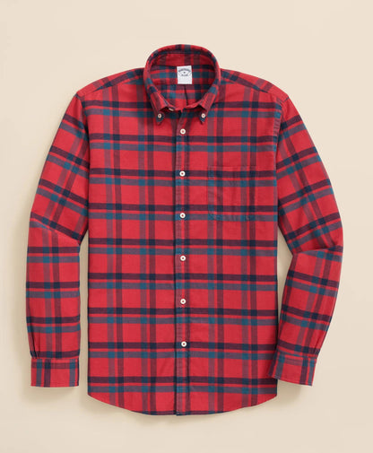 Portuguese Flannel Polo Button Down Collar, Bold Plaid Shirt | Brooks Brothers online shop