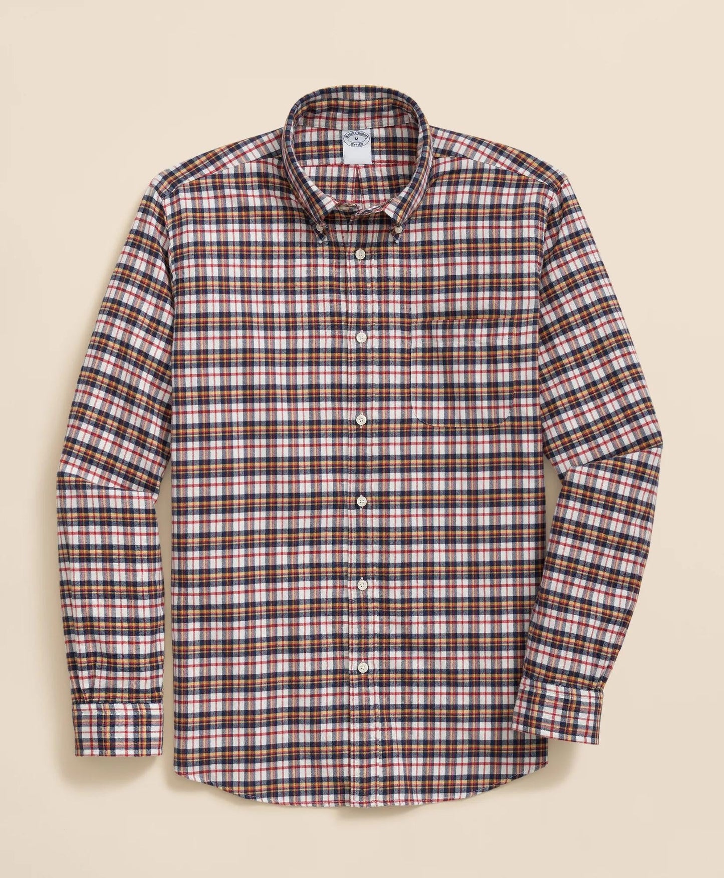 Portuguese Flannel Polo Button Down Collar, Multi-Check Shirt | Brooks Brothers discount