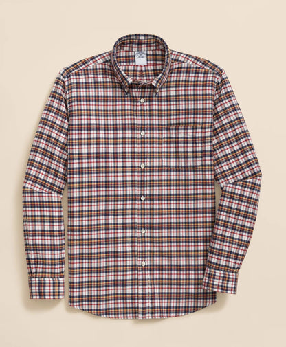 Portuguese Flannel Polo Button Down Collar, Multi-Check Shirt | Brooks Brothers discount