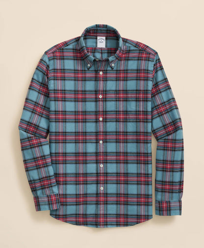 Portuguese Flannel Polo Button Down Collar, Stewart Tartan Shirt | Brooks Brothers online shop