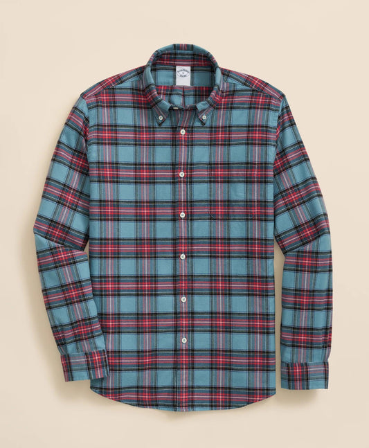 Portuguese Flannel Polo Button Down Collar, Stewart Tartan Shirt | Brooks Brothers online shop