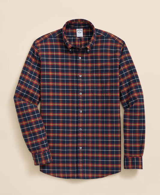 Portuguese Flannel Polo Button Down Collar, WIndowpane Shirt | Brooks Brothers for sale