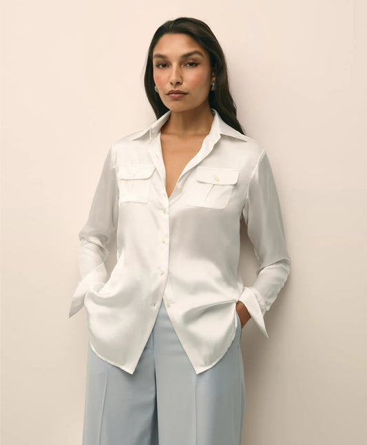 Relaxed Utility Blouse in Washable Silk | Brooks Brothers online shop
