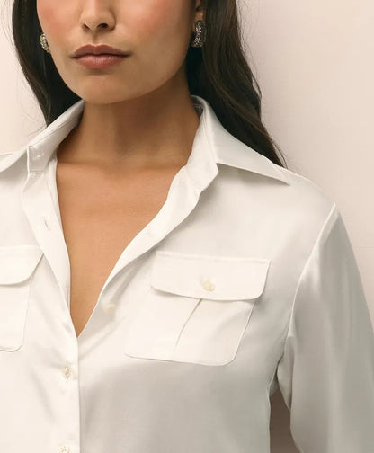 Relaxed Utility Blouse in Washable Silk | Brooks Brothers online shop