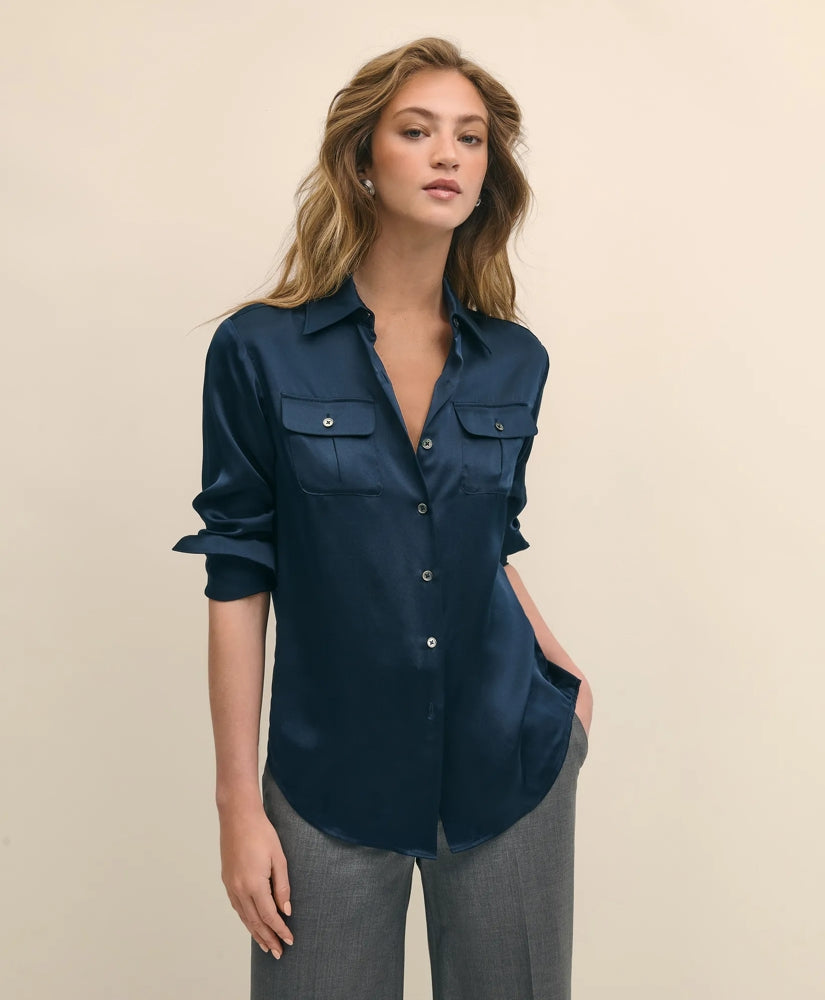 Relaxed Utility Blouse in Washable Silk | Brooks Brothers online shop - US 9726