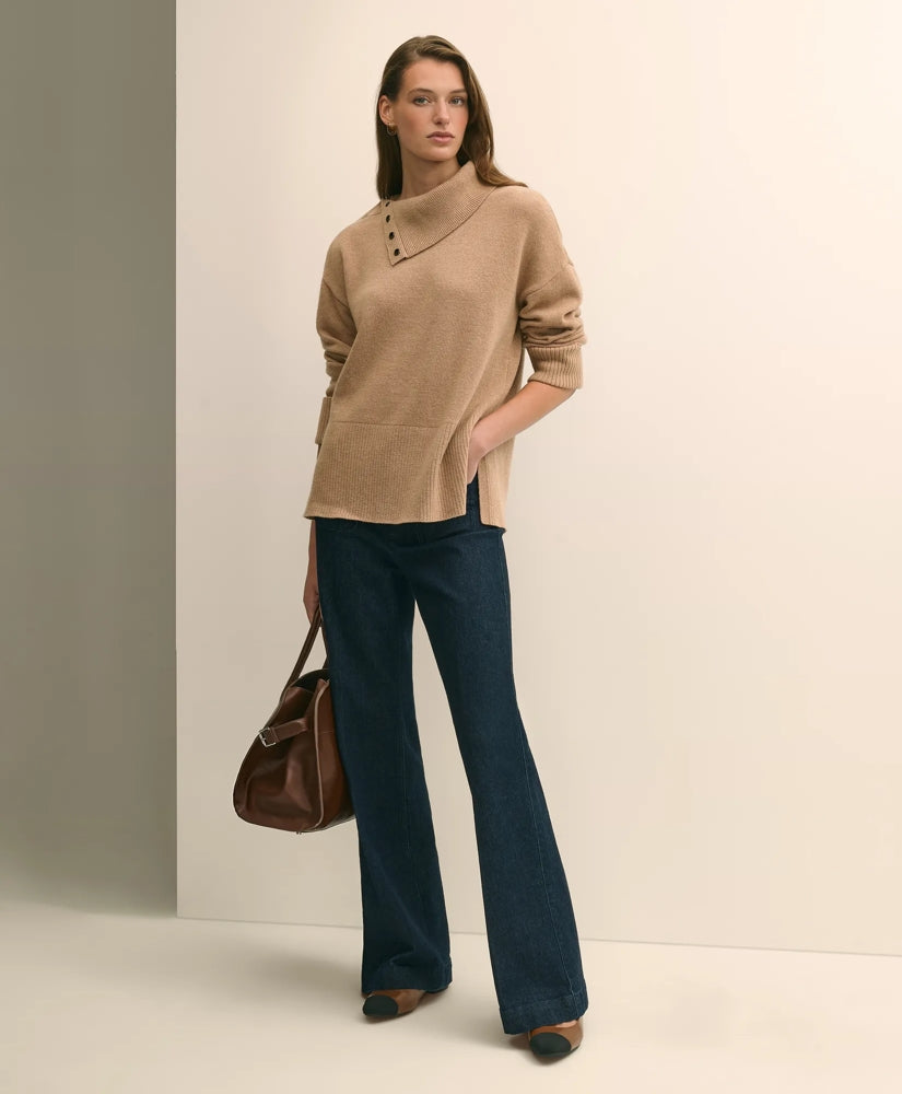 Relaxed Wool-Blend Foldover Snap Collar Sweater | Brooks Brothers sale - US 9733