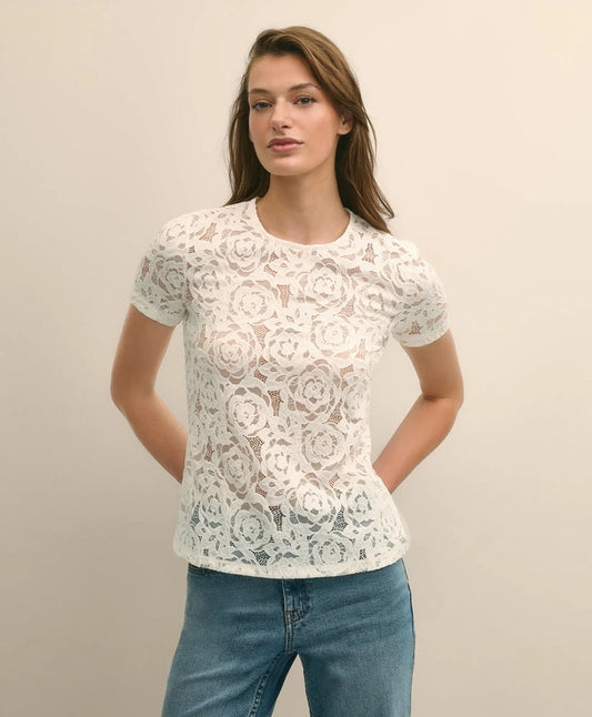 Semi-Sheer Short-Sleeve Top in Floral Lace | Brooks Brothers online shop