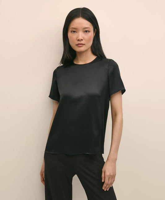 Short-Sleeve Top in Washable Silk Charmeuse | Brooks Brothers sale