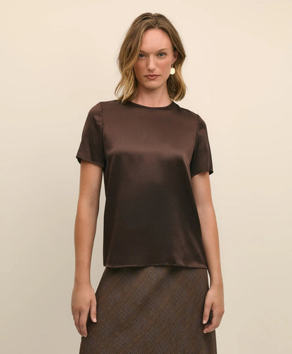 Short-Sleeve Top in Washable Silk Charmeuse | Brooks Brothers online shop