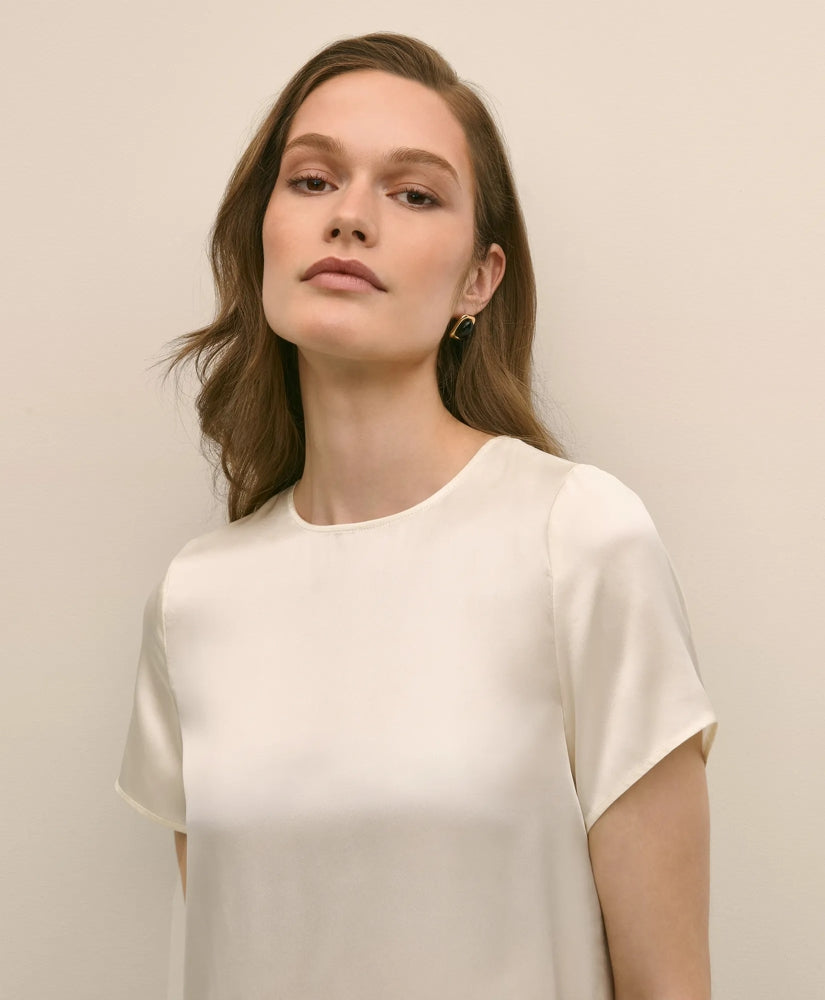Short-Sleeve Top in Washable Silk Charmeuse | Brooks Brothers sale - US 2169