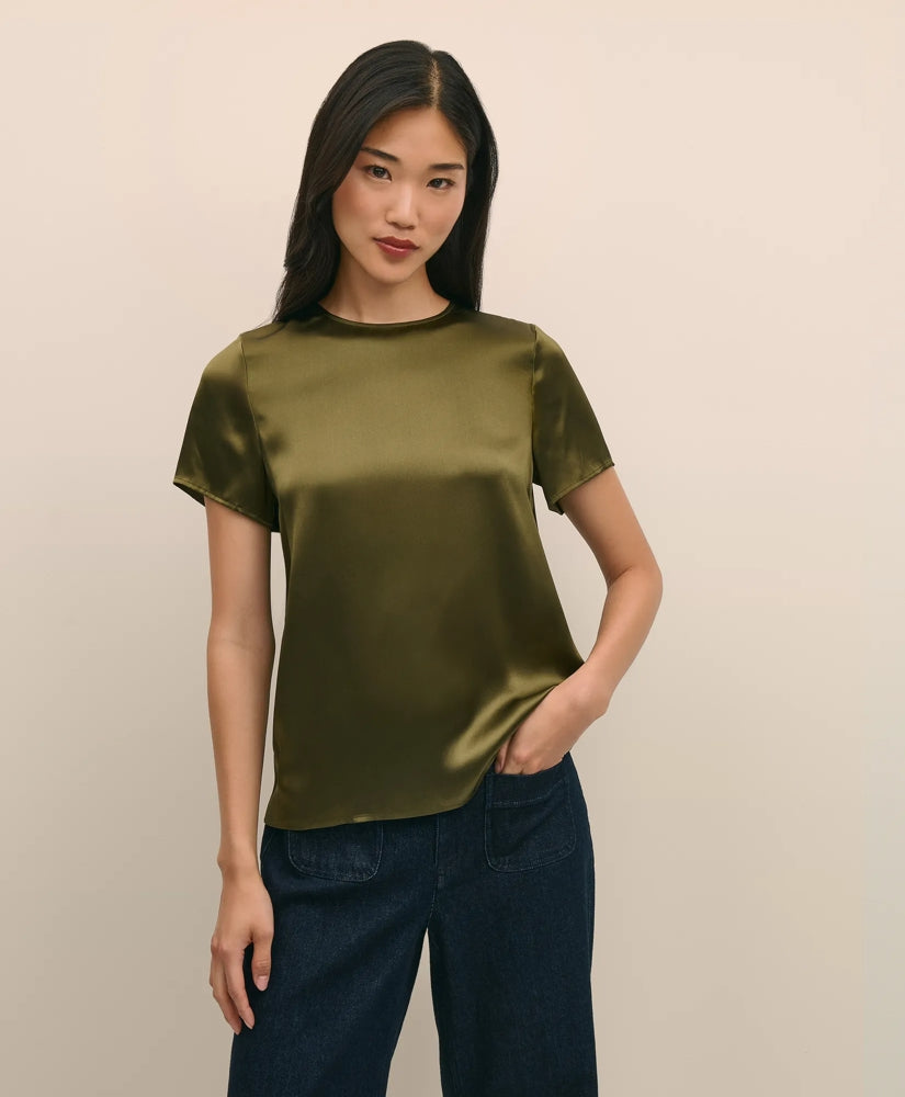 Short-Sleeve Top in Washable Silk Charmeuse | Brooks Brothers online shop - US 4995