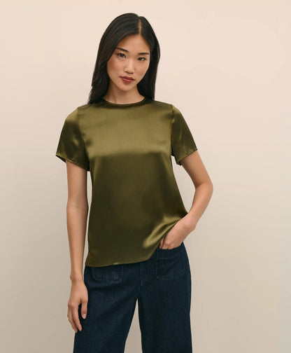 Short-Sleeve Top in Washable Silk Charmeuse | Brooks Brothers online shop - US 4995