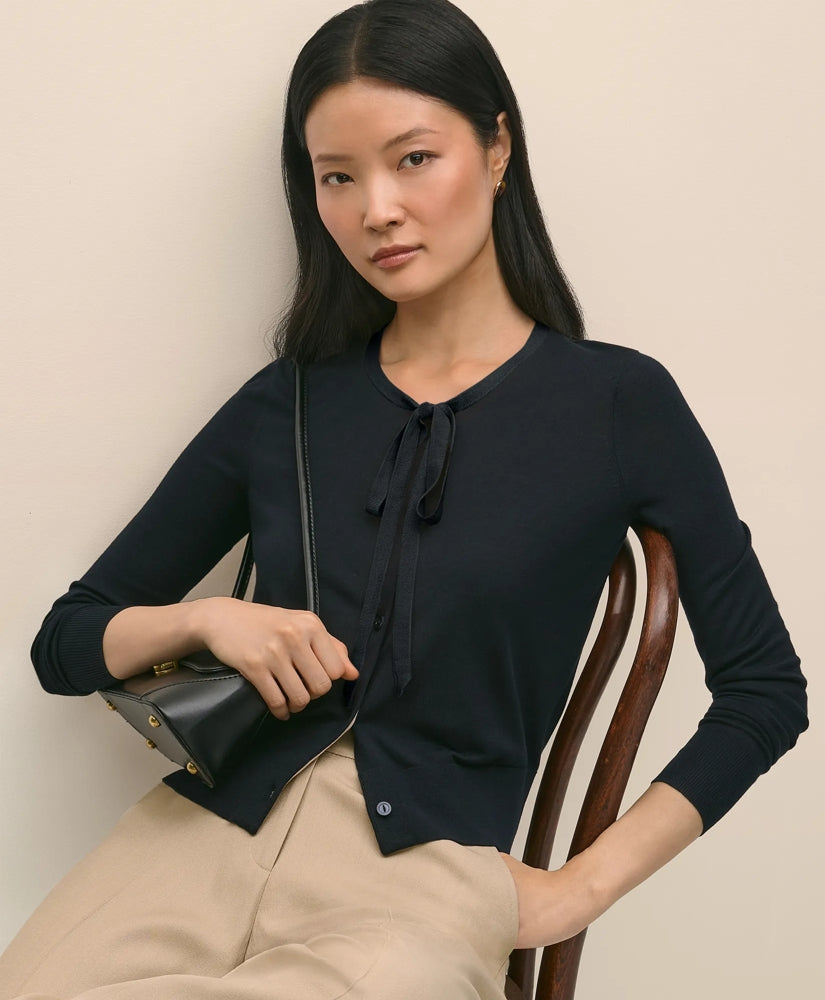 Silk-Blend Bow-Neck Cardigan | Brooks Brothers on sale