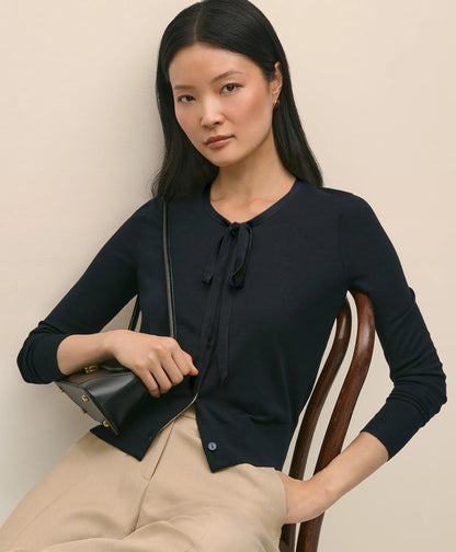 Silk-Blend Bow-Neck Cardigan | Brooks Brothers on sale
