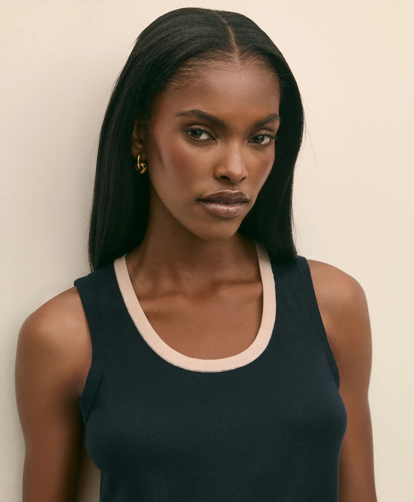 Silk-Blend Tipped Sleeveless Sweater Shell | Brooks Brothers online shop