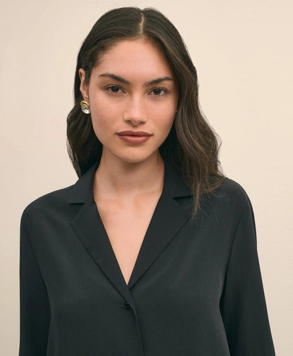 Silk Crepe Notch-Collar Blouse | Brooks Brothers on sale