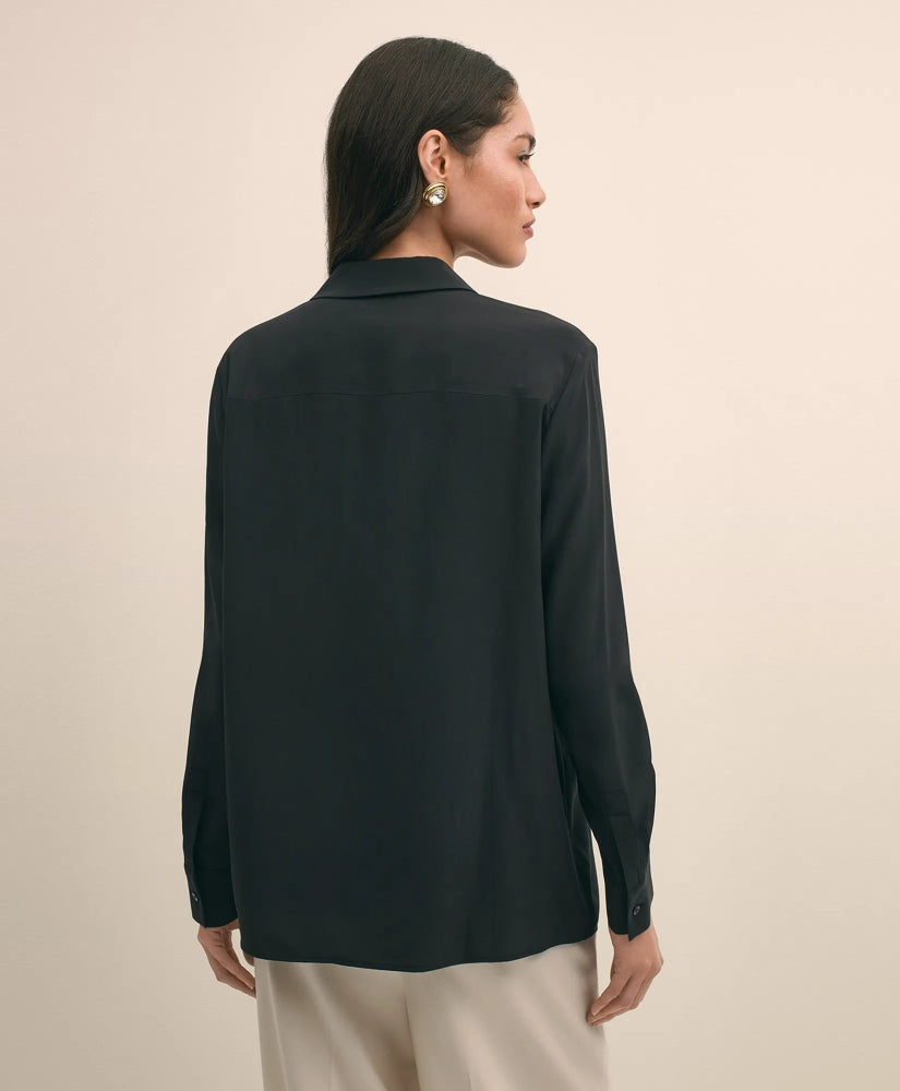 Silk Crepe Notch-Collar Blouse | Brooks Brothers on sale