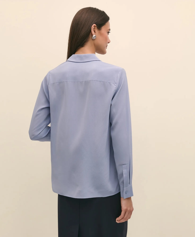 Silk Crepe Notch-Collar Blouse | Brooks Brothers sale