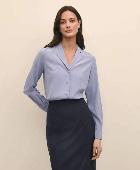 Silk Crepe Notch-Collar Blouse | Brooks Brothers sale