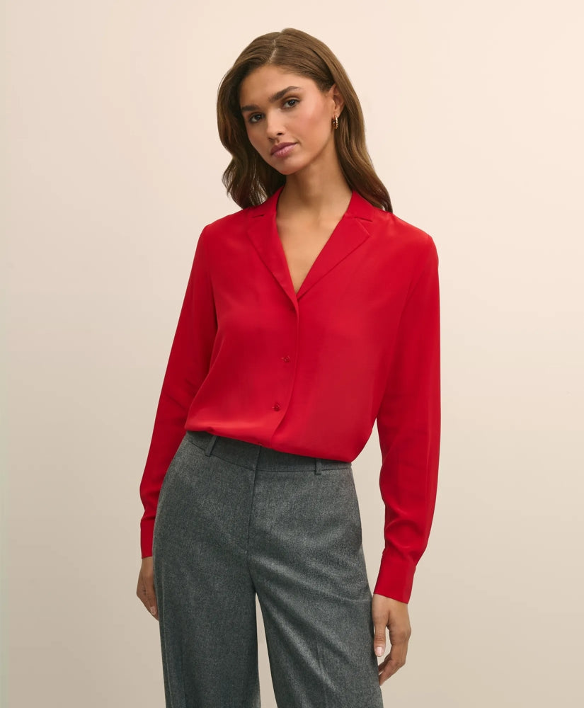 Silk Crepe Notch-Collar Blouse | Brooks Brothers sale - US 4977