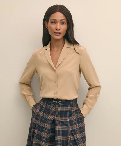 Silk Crepe Notch-Collar Blouse | Brooks Brothers sale - US 4977