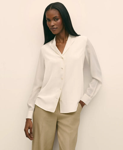 Silk Crepe Notch-Collar Blouse | Brooks Brothers on sale - US 1181