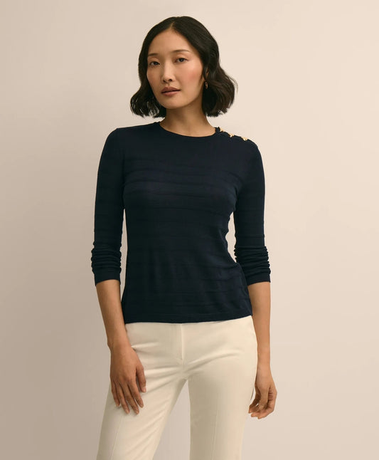 Silk-Viscose Shadow Stripe Heart-Button Sweater | Brooks Brothers cheap